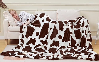 Flannel Cow Print Blanket Twin Size - Premium Lightweight Anti-Static Super Soft Cow Blankets for Twin/Twin XL Extra Long Bed,Winter Warm Cow Print Throw Blanket 66" x 90"(Brown Cow)