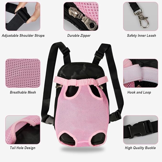 FEimaX Dog Carrier Backpack Pet Legs Out Front Cat Travel Bag, Adjustable Puppy Backpacks Carriers Hands-Free for Small Medium Dogs Cats Hiking Traveling Camping Daily Walking (Medium, Pink)-Mewly Pet