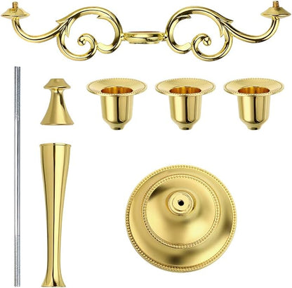 OwnMy 3 Arms Metal Candelabra Candlestick Silver European Elegant Candle Holder Candle Stand for Wedding Dining Table Christmas Party Home Decoration (Golden Tone)