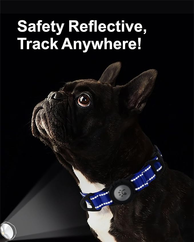 TagME Airtag Dog Collar,Waterproof Reflective Pet Collar with Airtag Holder,Soft Padded and Double D-Rings for Small Dogs,Navy Blue-Mewly Pet