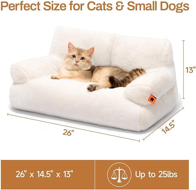 MEWOOFUN Cat Bed for Indoor Cats, Washable Dog Beds for Small Dogs & Cats with Removable Cover, Fluffy Cat Couch with Non-Slip Bottom (Beige, 26.0" L X 19.0" W X 13.0" Th)-Mewly Pet