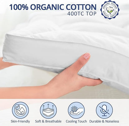ELEMUSE 1300 GSM Mattress Topper Queen with Baffle Box Design,Extra Thick Cooling Pillow Top Pad, 400TC Cotton Cover, Plush & Support Snow Down Alternative, White