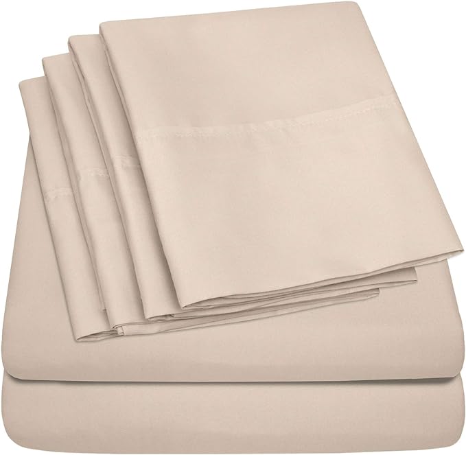 Sweet Home Collection 6 Piece 1500 Supreme Collection Brushed Microfiber Deep Pocket Sheet Set-2 Extra Pillow Cases, Great Value, Split King, Beige