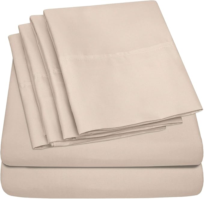 Twin Size Bed Sheets - 4 Piece 1500 Supreme Collection Fine Brushed Microfiber Deep Pocket Twin Sheet Set Bedding - 1 EXTRA PILLOW CASES, GREAT VALUE, Twin, Beige