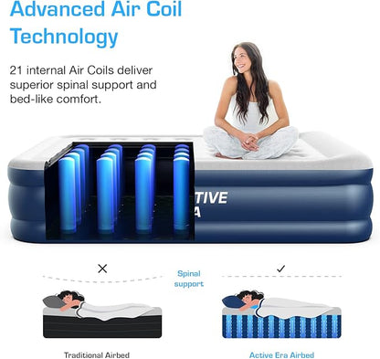 Active Era 20" Twin Air Mattress with Built-in Pump & Raised Pillow - Heavy Duty Puncture Resistant, Waterproof Blow Up Bed