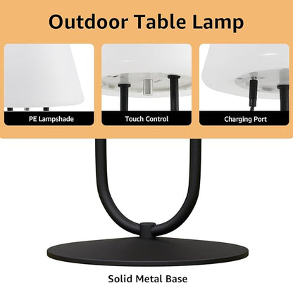 FUYO Small Bedside Table Lamp for Bedroom, Water-Resistant Rechargeble Shower Lamp, Dimmable Touch Control Lamps, Night Light for Bathroom Living Room Patio Camping, 9in(Black)