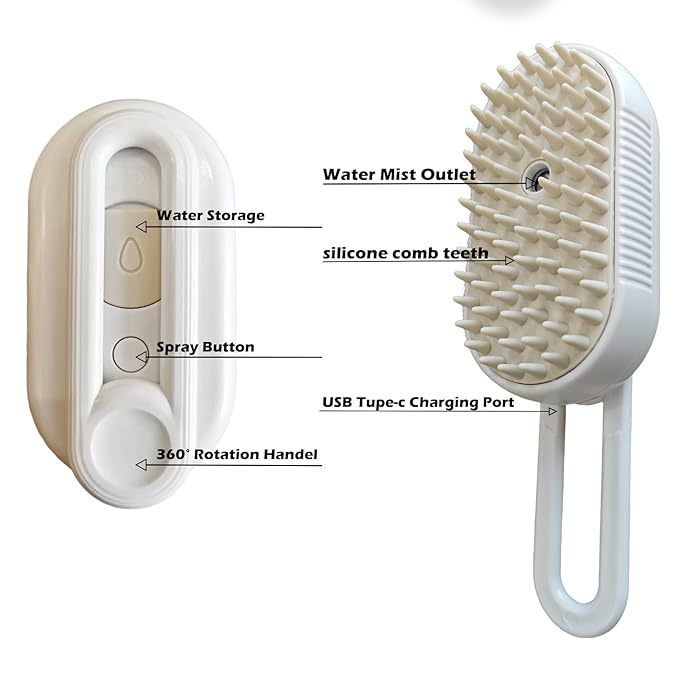 Cat Steam Brush for Shedding, Steam Brushes for Indoor Cats, 4 In 1 Rechargeable Cat Grooming Brush,Anti-Static, Massage, Cleaning, Shedding & Combing-Mewly Pet