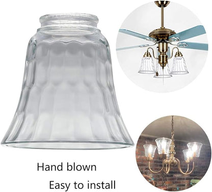 Ceiling Fan Light Covers, Clear Hammered Style Bell Glass Shade, Lighting Replacement Glass Shade Standard 2-1/8" Fitter Size, Perfect Ceiling Fan Globes Replacement Glass Accessories, Pack of 4