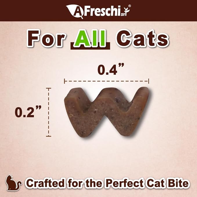 Afreschi Natural Cat Treats Turkey & Chicken & Mackerel W Shape 6 oz, All-Natural, High-Protein, Grain-Free, Healthy, Low-Fat, Easily Digestible-Mewly Pet