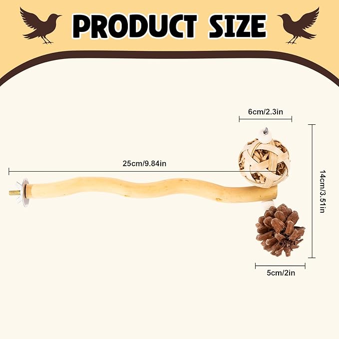 Bird Toys Perch Stand for Cage with Pine Cones, Natural Parrot Toys, Small Chewing Sticks Toys Bird Cage Accessories for Conures Parakeets Cockatoo African Grey Parrots (1PCS)-Mewly Pet
