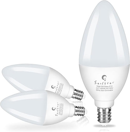 Sailstar Candelabra Light Bulbs 60 Watt Equivalent, 4000K Natural Daylight, 5W E12 Small Base Type B LED Bulbs, 500 Lumens, Chandelier Ceiling Fan Light Bulbs, CRI 85, Non-dimmable, Pack of 3