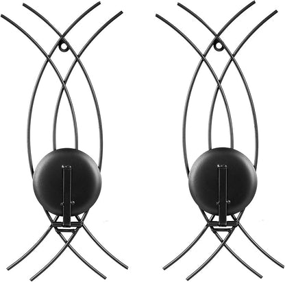 Wall Sconce Black Wall-Mount Metal Iron Wall Candle Sconce Holder Hanging Art Home Decoration Wall Mounted Decorative Candle Holder, Set of 2