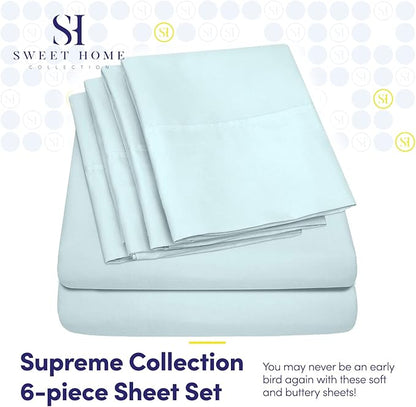 Full Size Bed Sheets - 6 Piece 1500 Supreme Collection Fine Brushed Microfiber Deep Pocket Full Sheet Set Bedding - 2 Extra Pillow Cases, Great Value, Full, Aqua