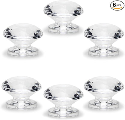 MroMax 6pcs Tiny Pull Handle Diamond Acrylic Mini Knob 19mm Diameter Clear Shiny Diamond Shaped Knobs for Jewelry Box, Gift Case and Makeup Box