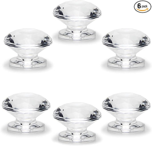 MroMax 6pcs Tiny Pull Handle Diamond Acrylic Mini Knob 19mm Diameter Clear Shiny Diamond Shaped Knobs for Jewelry Box, Gift Case and Makeup Box