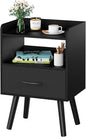 Yoobure Night Stand with Fabric Drawer, Modern Nightstand, Bedside Tables, Mid Century Nightstands with Open Storage Shelf, Wood Bedside Table, Small Night Stands for Bedrooms, 2-Tier Night Table