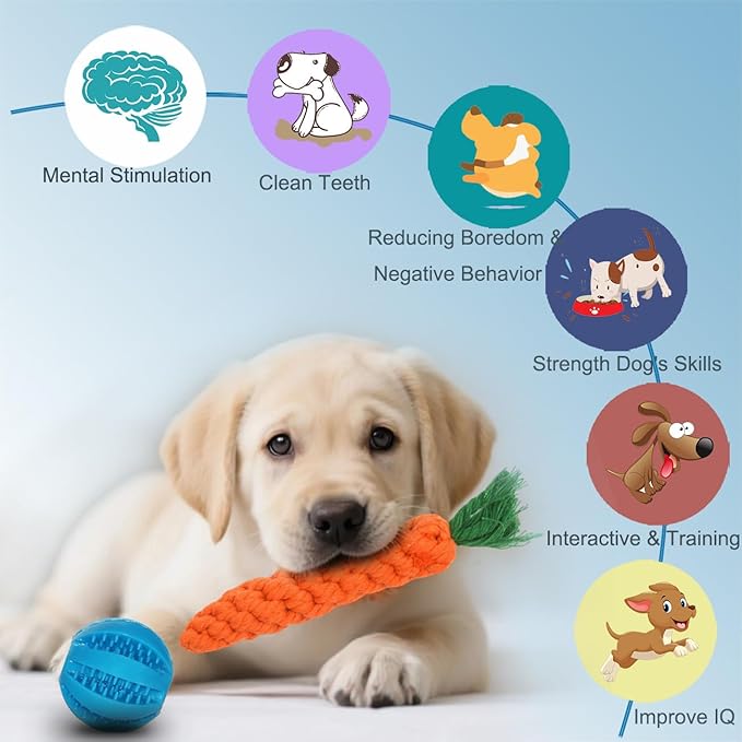 Dog Toys 15 Pack for Teeth Cleaning and Fun, Puppy Teething Chew Toys Interactive Rope Squeaky Treat Balls & Rubber Tous Bulk– Variety Dog Gifts Set Reduce Anxiety & Save Furniture-Mewly Pet