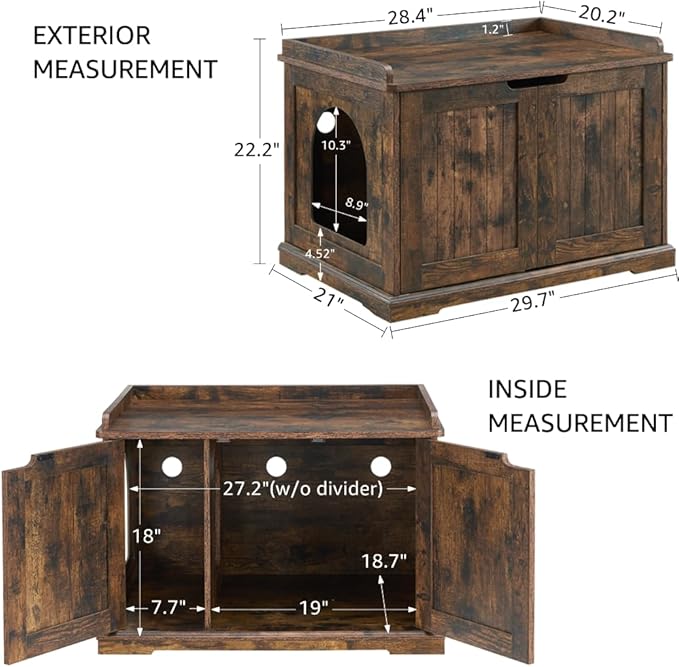 unipaws Cat Litter Box Enclosure Furniture, Dog Proof Hidden Litter Box Cover, Cabinet for Large Cat,Hideaway Kitty House, Rustic-Mewly Pet