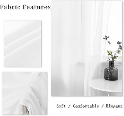 DUALIFE White Short Sheer Curtains 45 Inch Length for Small Windows with Grommet 2 Panels Solid Gauze Voile Drapes Window Semi Sheer Curtains for Bedroom Bathroom Kids Room Kitchen 52x45 Iches