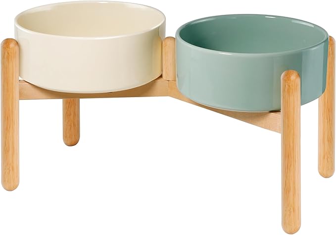 Wordcam Raised Ceramic Dog Bowls with Stand,Elevated Dog Dish, Pet Food and Water Feeder Set for Large Sized Dogs(9.4''High-60 Oz-7.6 Cups)-Mewly Pet