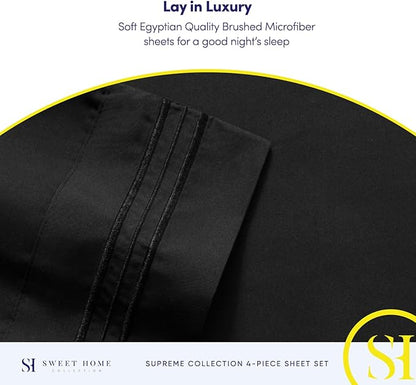 California King Sheet Sets - Breathable Luxury Sheets with Full Elastic & Secure Corner Straps Built In - 1800 Supreme Collection Deep Pocket Bedding, Sheet Set, EXTRA DEEP pocket - Cal King, Black