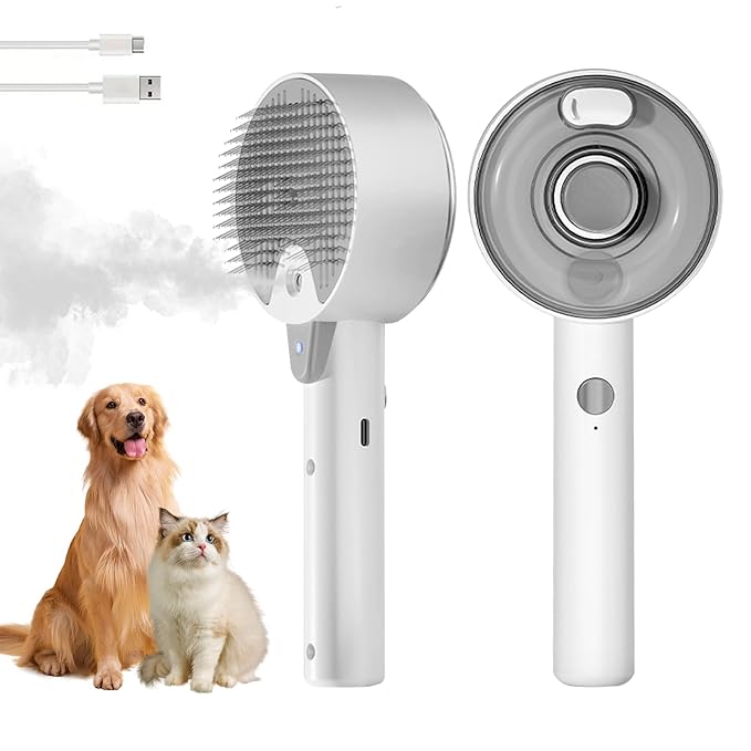 Cat Steam Brush,Cat Brushes for Indoor Cats, 4 In 1Spritz Spray Defur Comb, Cloud Care Shedding Control, Pet Grooming Brush for Long Short Hair Cats Dogs, Massage Clean Design Pet Steam Brushes-Mewly Pet