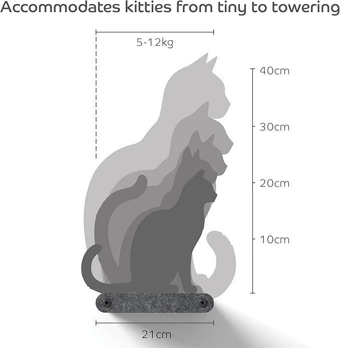 Wall Mounted Cat Steps Short Shelves (2) by Pryde Pets - Stairs for Walkways, 100% Sustainable PET Felt Feline Enrichment Climber Furniture for Indoor Cats, Modern Climbing Gym Design (Charcoal)-Mewly Pet