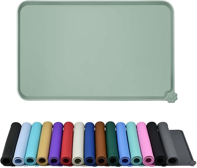 Waterproof Pet Feeding Mat with High Raised Edges, Heavier and Thicker Placemats for Cat Dog Water Bowl with BPA Free, Dogs Cats Food Mats for Messy Drinkers to Prevent Spill and Protect Floors-Mewly Pet