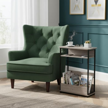 Vintage Narrow Side Table with Storage Shelf, 3 Tier Slim End Table Modern Sofa Table for Narrow and Small Spaces, 24.6 Inch Height Bedside Table Nightstand (Oak, Large)