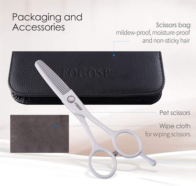 5 in Thinning Shears for Dogs Grooming Face for Small Dogs Eyes Face Paw Professional Small Cat Grooming Scissors(5" Blender,White)-Mewly Pet