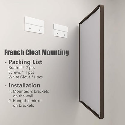 28x36 Bronze Framed Mirror, Brushed Bronze Metal Bathroom Vanity Mirror for Wall, Modern Rectangle Mirror, Rounded Corner, Anti-Rust, Tempered Shatterproof (Horizontal/Vertical)