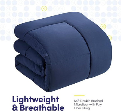 King Size Comforter Set with Sheets - 7-Piece Bedding Collection - 1 Comforter, 1 Fitted Sheet, 1 Flat, 4 Pillowcases - Deep Pocket - Soft & Premium Quality - Ideal for All Seasons, Navy Blue