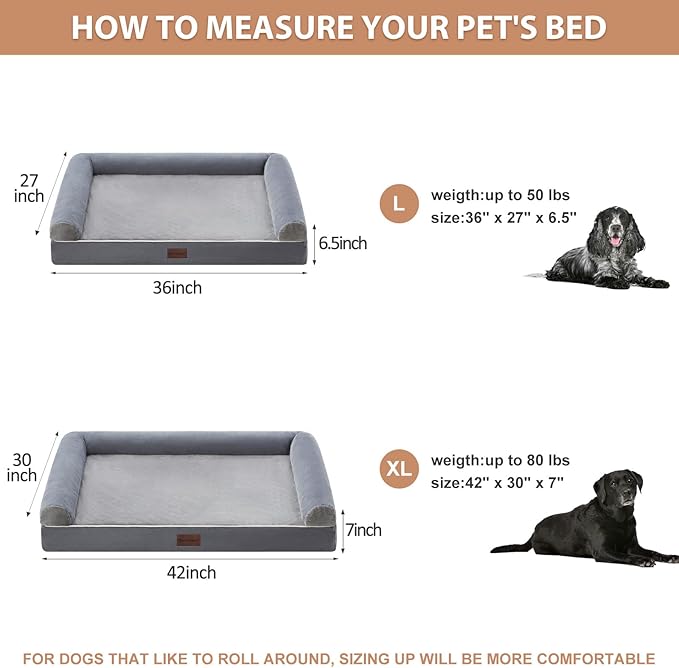 BFPETHOME Washable Dog Beds for Extra Large Dogs, Orthopedic Dog Bed Extra Large, Big Dogs Couch with Removable Washable Cover, Waterproof Lining and Nonskid Bottom, Egg-Crate Foam Pet Sofa-Mewly Pet