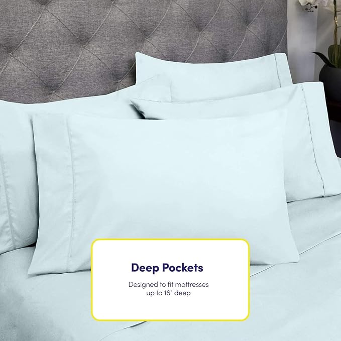 Cal King Size Bed Sheets - 6 Piece 1500 Supreme Collection Fine Brushed Microfiber Deep Pocket California King Sheet Set Bedding - 2 Extra Pillow Cases, Great Value, California King, Aqua