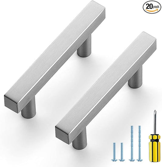 Ravinte Brushed Nickel Cabinet Handles 20 Pack 2-1/2 inch Satin Nickel Square Cabinet Pulls Silver Hardware for Kitchen Cabinets 4 inch Overall Length Stainless Steel Drawer Pulls