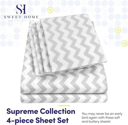 Twin Size Bed Sheets - 4 Piece 1500 Supreme Collection Fine Brushed Microfiber Deep Pocket Twin Sheet Set Bedding - 1 EXTRA PILLOW CASES, GREAT VALUE, Twin, Chevron Gray