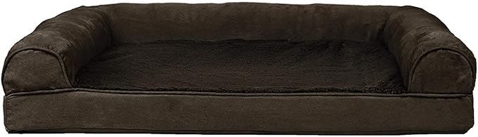 Furhaven Cooling Gel Dog Bed for Large/Medium Dogs w/ Removable Bolsters & Washable Cover, For Dogs Up to 55 lbs - Plush & Suede Sofa - Espresso, Large-Mewly Pet