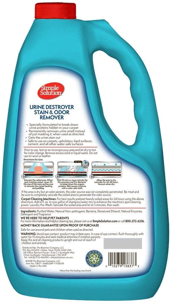 Simple Solution Urine Destroyer for Pets, Strong Odor, Enzyme Pet Odor Eliminator for Home, Floor Cleaner, Stain Remover for Cats & Dog Pee, Cat Urine Destroyer, Carpet Cleaner Spray, 1 Gallon-Mewly Pet