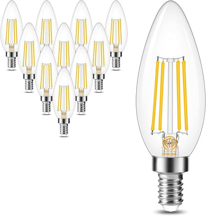 Cotanic E12 LED Bulb Dimmable 3000K Soft White, LED Candelabra Bulbs 60Watt Equivalent, Small Base Type B Light Bulbs, Candle Shape Chandelier Light Bulbs Clear Glass, 600LM, 10 Pack