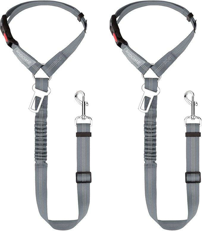 BWOGUE 2 Piece Dog Seat Belt for Car with Elastic Bungee Buffer Safety Seatbelt Car Headrest Restraint Wear Adjustable Metal Buckle Harness in Vehicle Travel for Pet-Mewly Pet