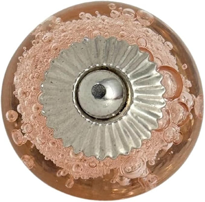 Perilla Home Set of 6 Pink Bubble Crystal Glass Knob for Kitchen Cabinets - Crystal Glass Handles and Pull Knob for Dresser Drawer | Living Room | Kitchen | Bathroom | Closet Cupboard Furniture