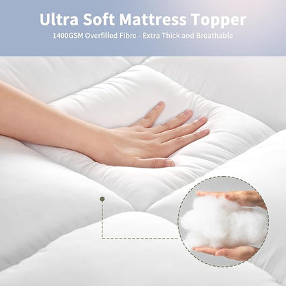 RV Short Queen Mattress Topper - Soft & Extra Thick Pillow Top for Camper Mattress Pad & Protector | Bed Topper for RV Camper Bed, Pop Up and Trailer