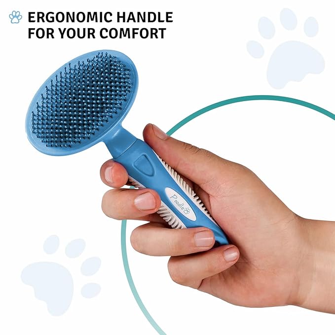 Round Bristle Pet Brush for Dogs and Cats - Soft Dog Brush for Grooming Short or Long Hair - Gentle Tool for Sensitive Skin Removes Dander, Dirt, and Detangles (Blue)-Mewly Pet