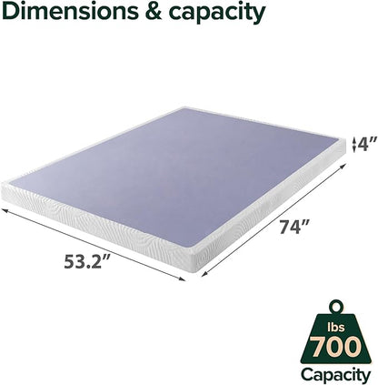 ZINUS Metal Box Spring with Wood Slats, 4 Inch Mattress Foundation, Sturdy Steel Structure, Easy Assembly, Full