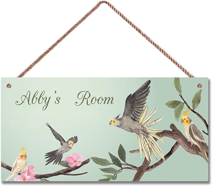 Parrot Sign, Woodland Personalized Sign for Little Man Cave,Kid's Name, Bird Flying Art Kids Door Sign, Baby Nursery Wall Décor Plate For Boys Room Girls Bedroom