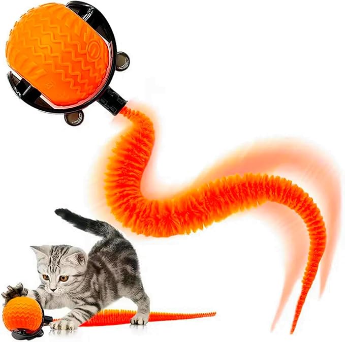 Interactive Cat Toys with Tail Rechargeable Cat Ball Toy with 3 Model Automatic Moving Balls Electric Fast Rolling Toy for Lazy Cats (Red)-Mewly Pet