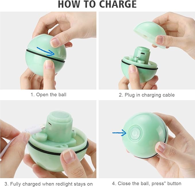 WWVVPET Interactive Cat Toy With LED Light, 360 Degree Self Auto Rotating Smart Ball, USB Rechargeable Spinning Toy, Stimulate Hunting Instinct for Kittens, Funny Chaser Roller Pet Toy-Mewly Pet