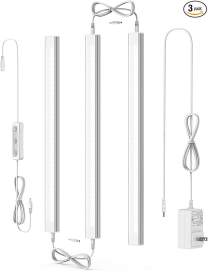 ASOKO Under Cabinet Led Light Plug in, Dimmable Daylight White 4500K, 3 Pack 12 inch Linkable Led Under Counter Lights for Kitchen, Shelf, Workbench, Cupboard, ETL Listed Plug 24V, UNO-LK 4500K