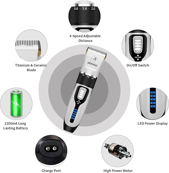 Cat Clippers for Matted Hair, Cat Grooming Kit, Cordless Cat Shaver for Long Hair, Low Noise Paw Trimmer, Cat Hair Trimmer for Grooming,Quiet Pet Hair Clippers Tools for Cats Dogs (White)-Mewly Pet