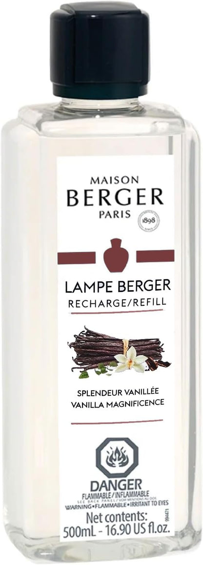 Maison Berger - Vanilla Magnificence - Lampe Berger Fragrance Refill Oil for Home Diffusers - Luxury Air Freshener with Bourbon Vanilla, Rum & Cocoa Notes - 16.9 Fl Oz (500ml)